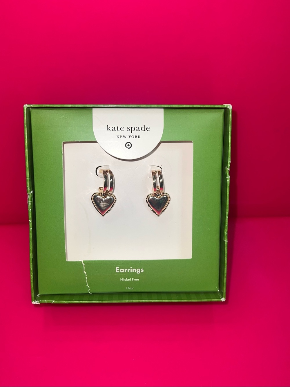 kate spade Silver Heart Hoop Drop Earrings